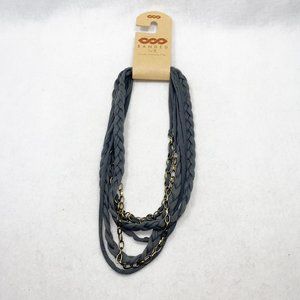Banded Gray & Gold Knit Multi Strand Statement Necklace